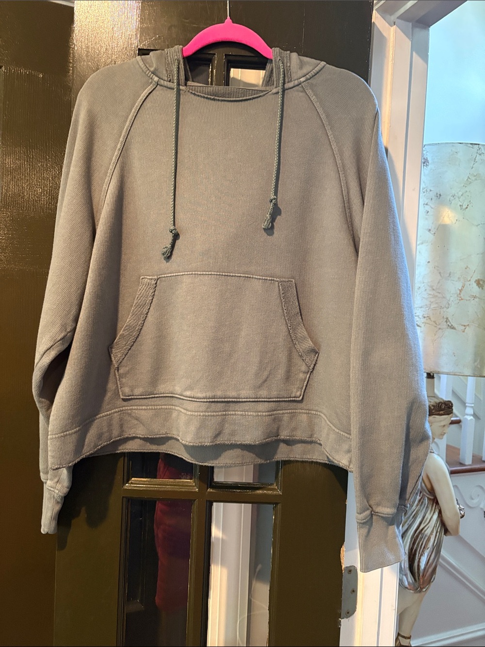 Washed Green Hooded Women's Sweatshirt with Front Pocket
